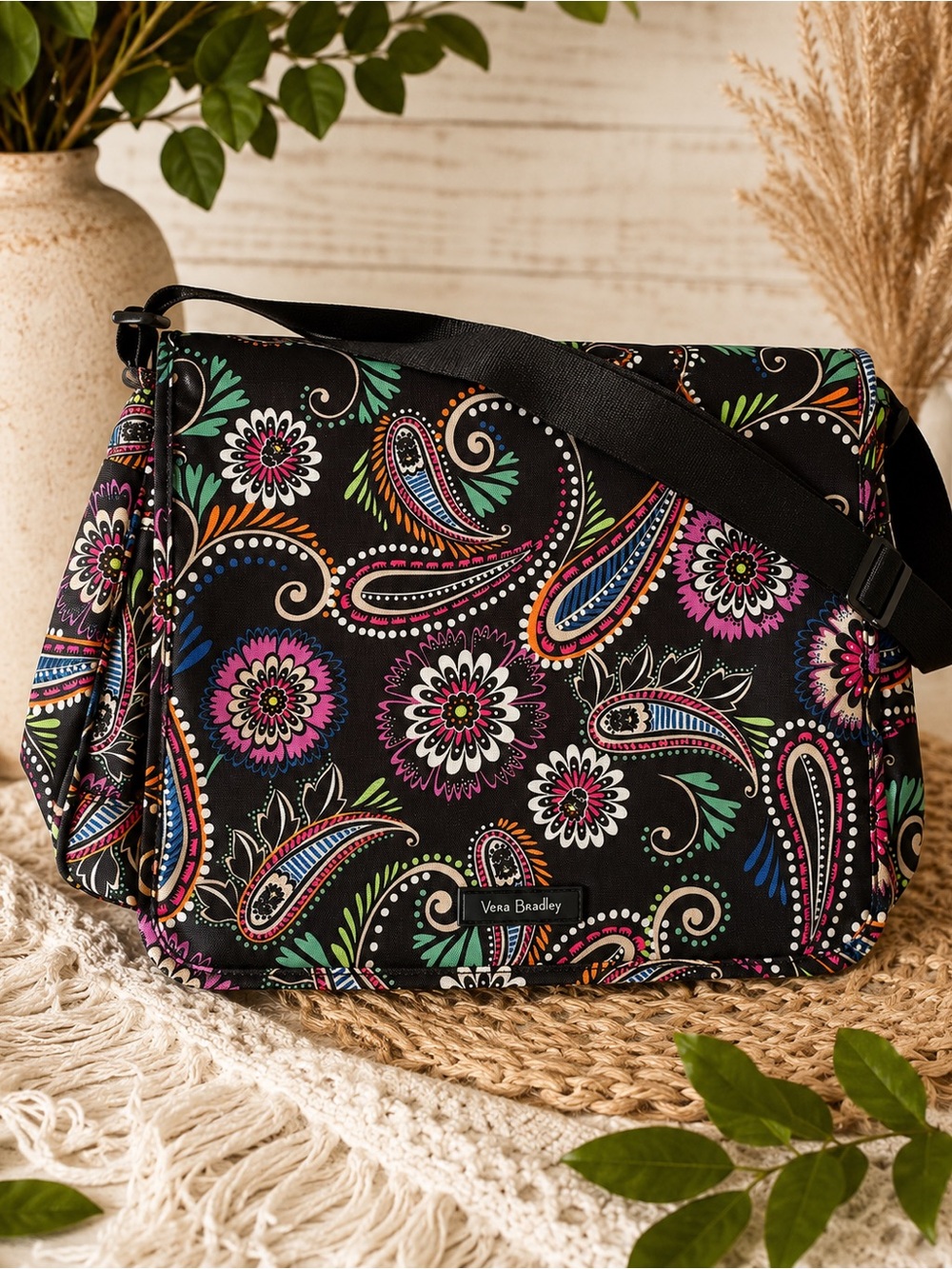 Vera Bradley Messenger Bag Paisley Floral Crossbody Laptop School Travel Tote